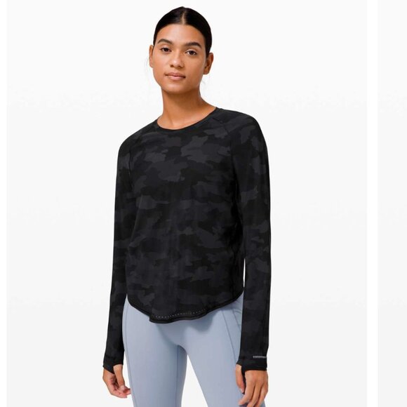 Lululemon Rise and Run Long Sleeve Heritage 365 Camo Deep Coal Multi Size 6 - Picture 1 of 8